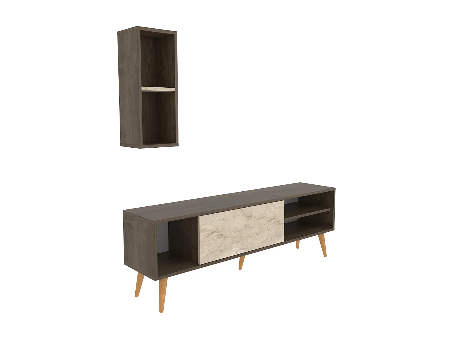 Rans Meuble TV | Banc TV | Rangement | Etagère Murale Incluse (Noyer et Traverter)