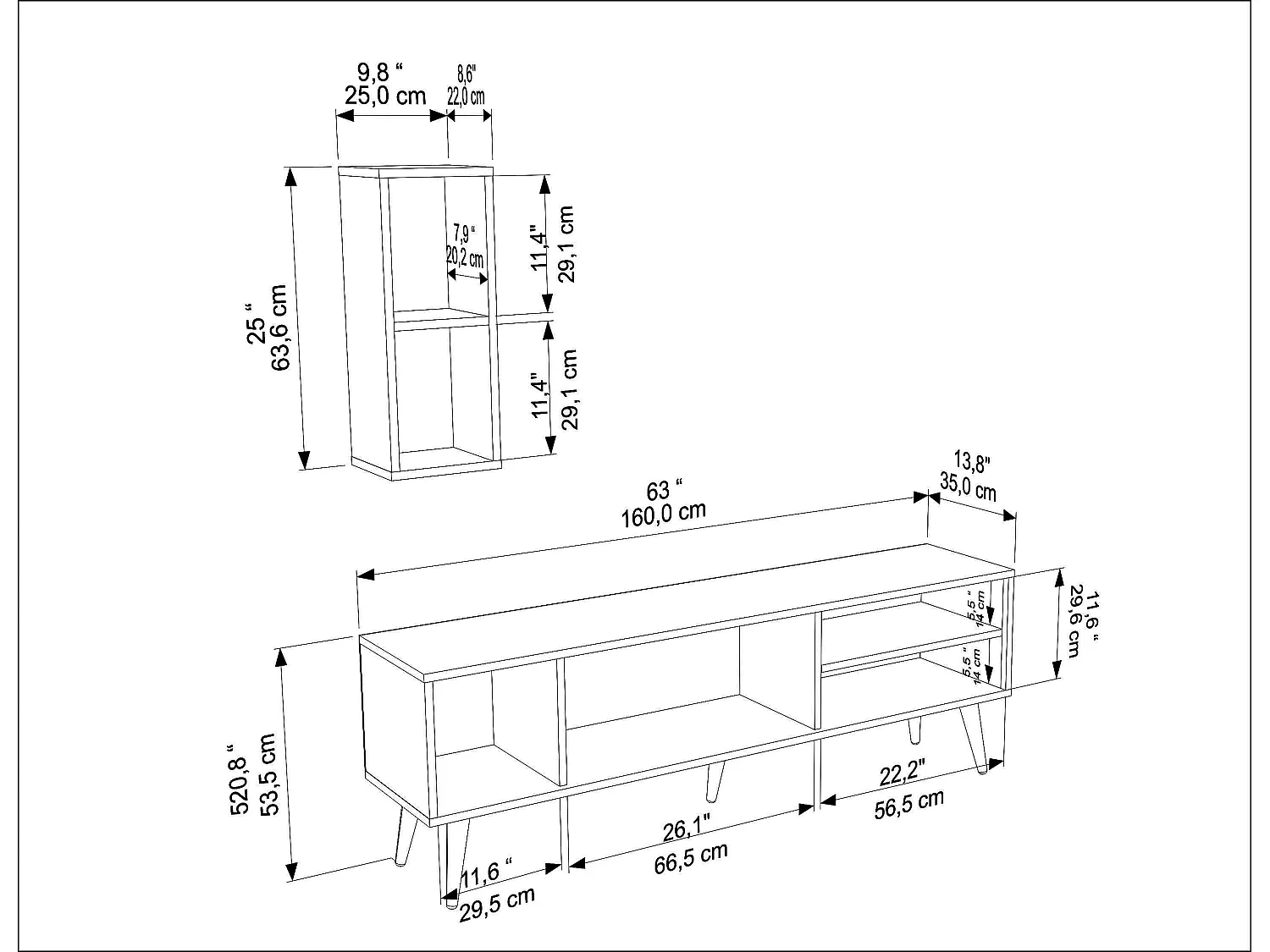 Rans Meuble TV | Banc TV | Rangement | Etagère Murale Incluse (Noyer et Traverter)