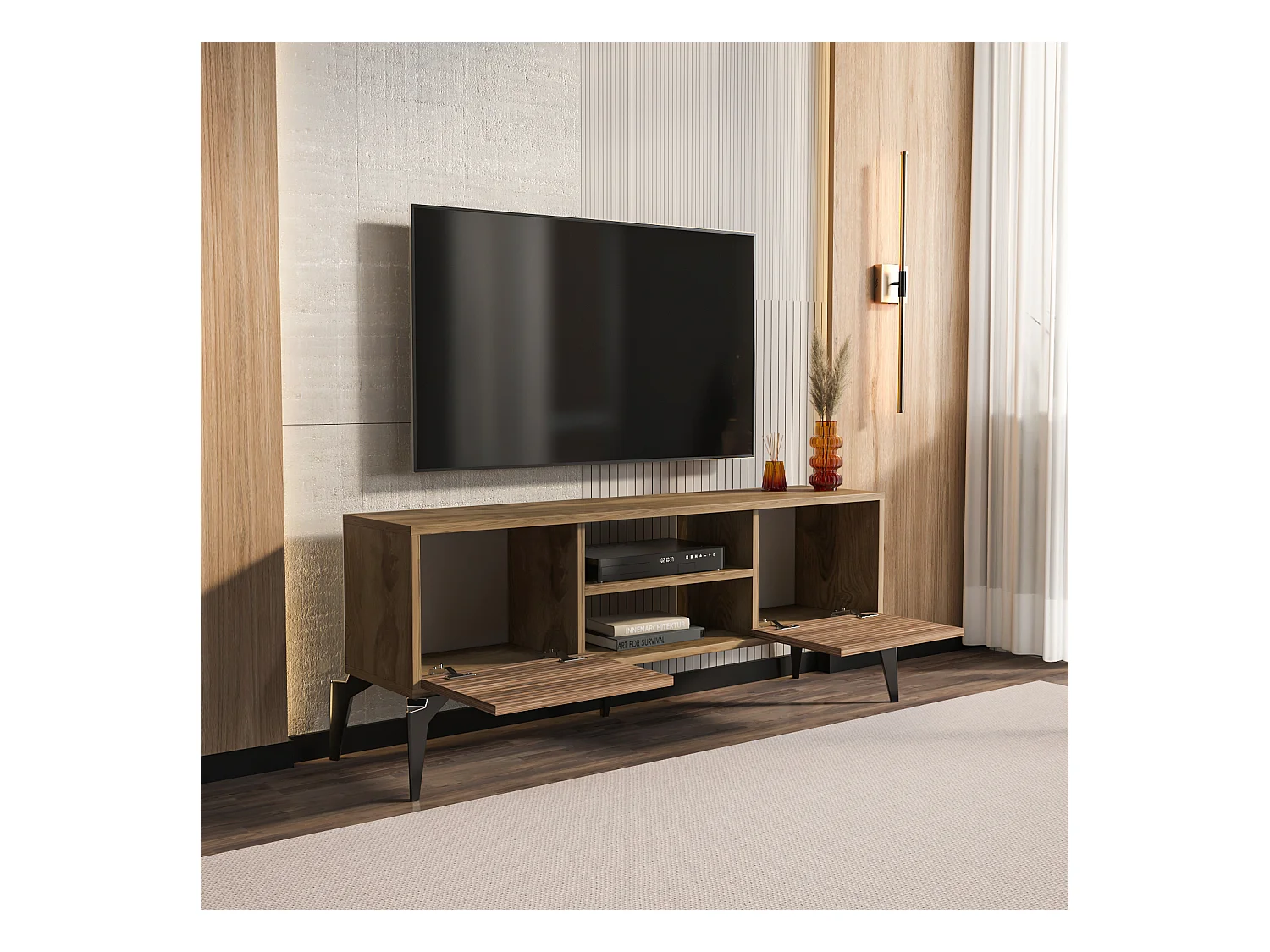 Lojo Meuble TV 130 cm Niches et Armoires avec Portes Battantes (Oud et Alina)