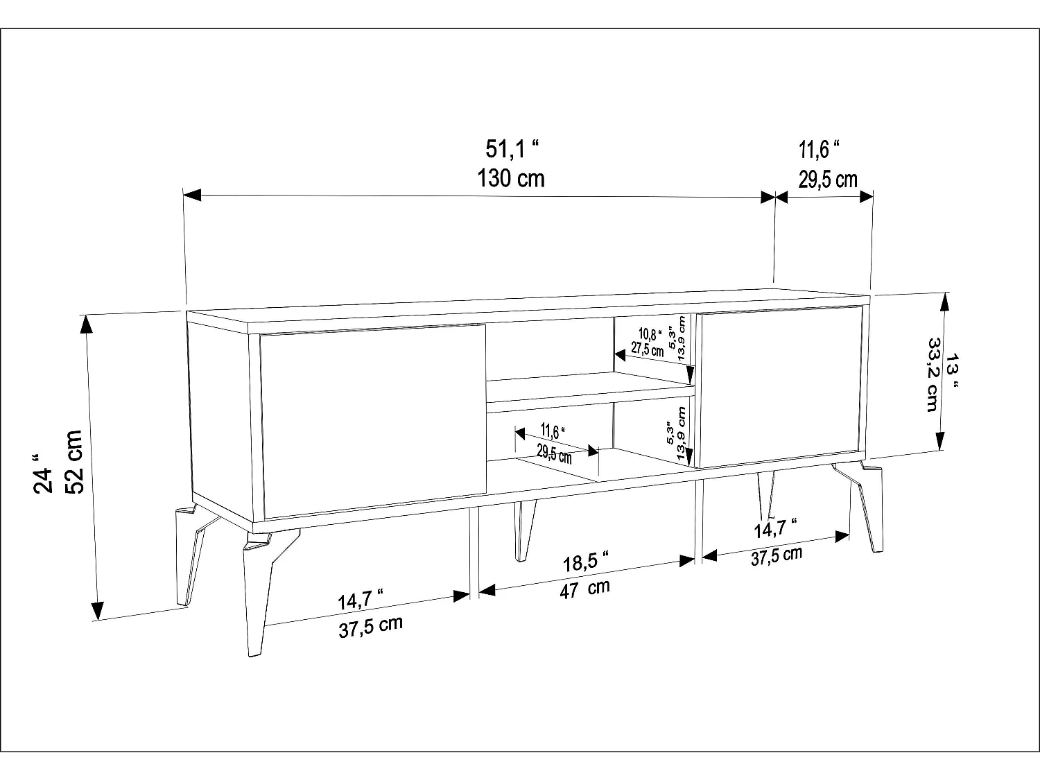 Lojo Meuble TV 130 cm Niches et Armoires avec Portes Battantes (Oud et Alina)