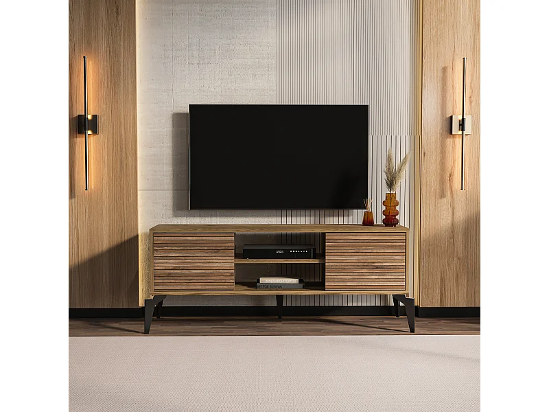 Lojo Meuble TV 130 cm Niches et Armoires avec Portes Battantes (Oud et Alina)