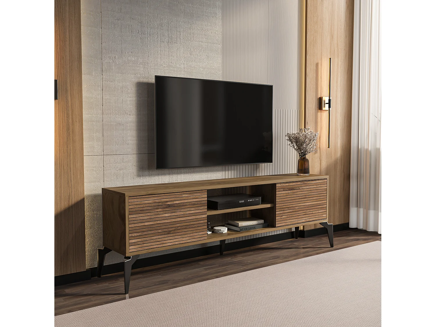 Lojo Meuble TV 160 cm Niches et Armoires avec Portes Battantes (Oud et Alina)
