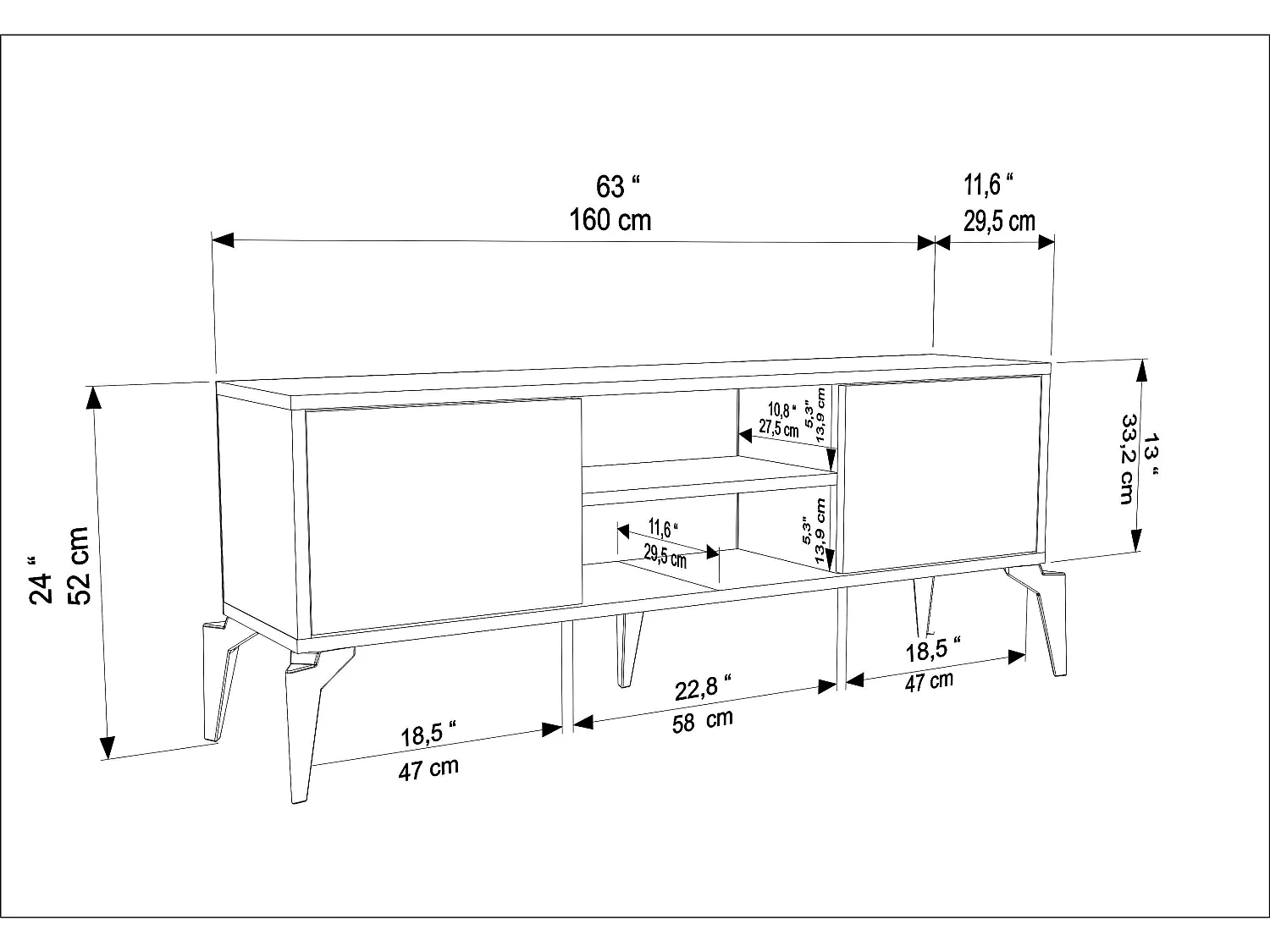 Lojo Meuble TV 160 cm Niches et Armoires avec Portes Battantes (Oud et Alina)