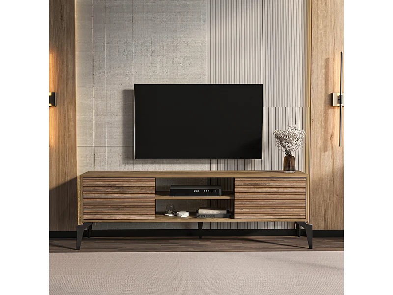 Lojo Meuble TV 160 cm Niches et Armoires avec Portes Battantes (Oud et Alina)