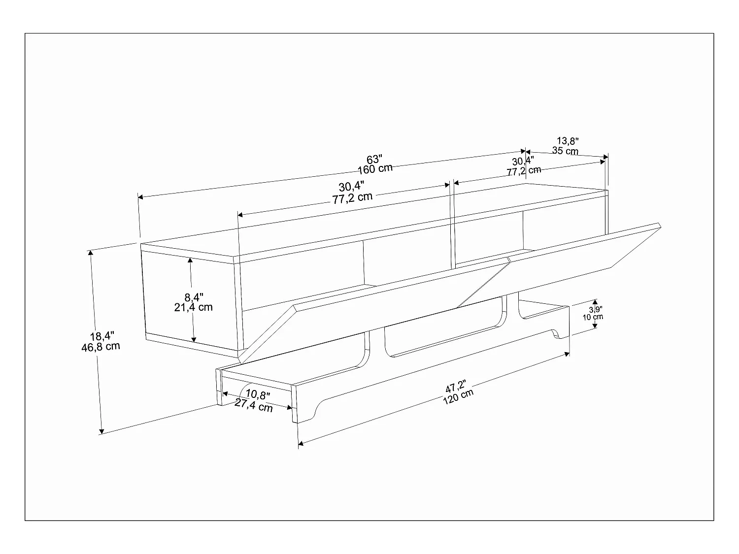 Tera Meuble TV 160 cm Design Unique avec Placard Battans (Noyer)