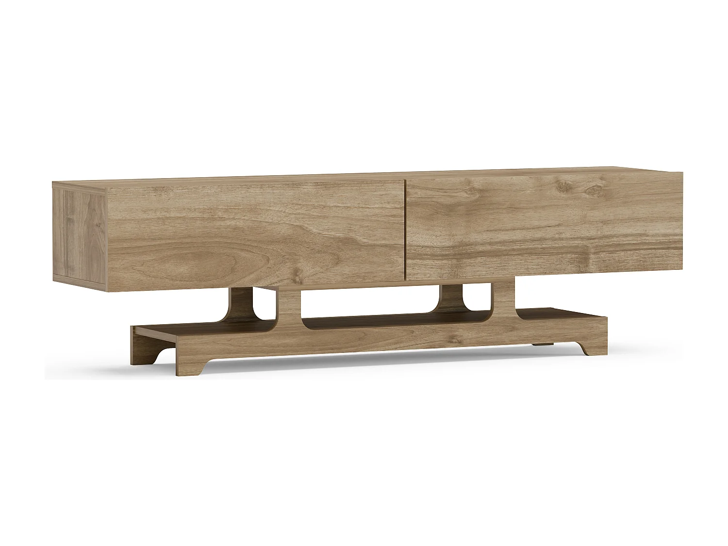 Tera Meuble TV 160 cm Design Unique avec Placard Battans (Noyer)