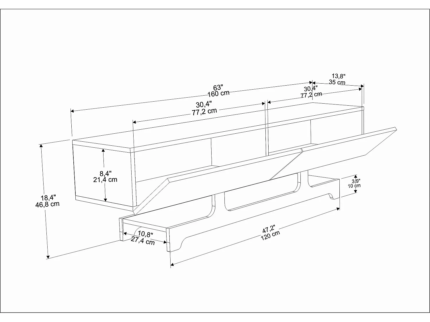 Tera Meuble TV 160 cm Design Unique avec Placard Battans (Noyer)