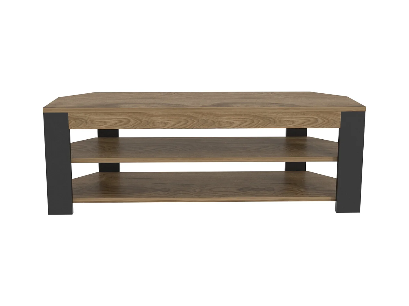 Rita Meuble TV d'angle 120 cm Niches Étagères ouvertes 2 Niveaux (Oud et Noir)