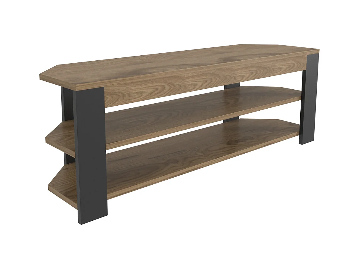 Rita Meuble TV d'angle 120 cm Niches Étagères ouvertes 2 Niveaux (Oud et Noir)