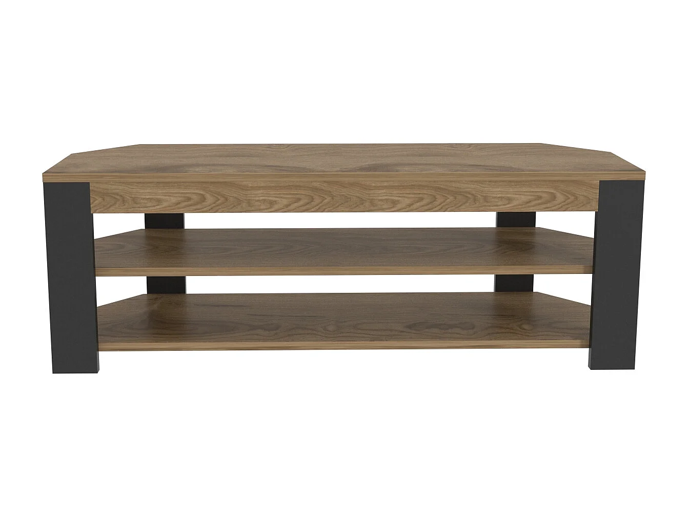 Rita Meuble TV d'angle 120 cm Niches Étagères ouvertes 2 Niveaux (Oud et Noir)