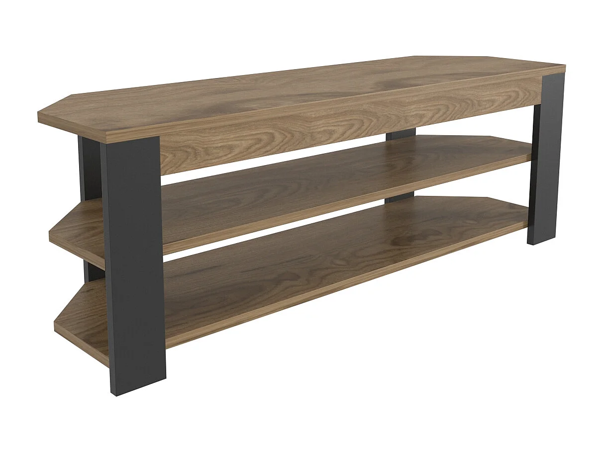 Rita Meuble TV d'angle 120 cm Niches Étagères ouvertes 2 Niveaux (Oud et Noir)