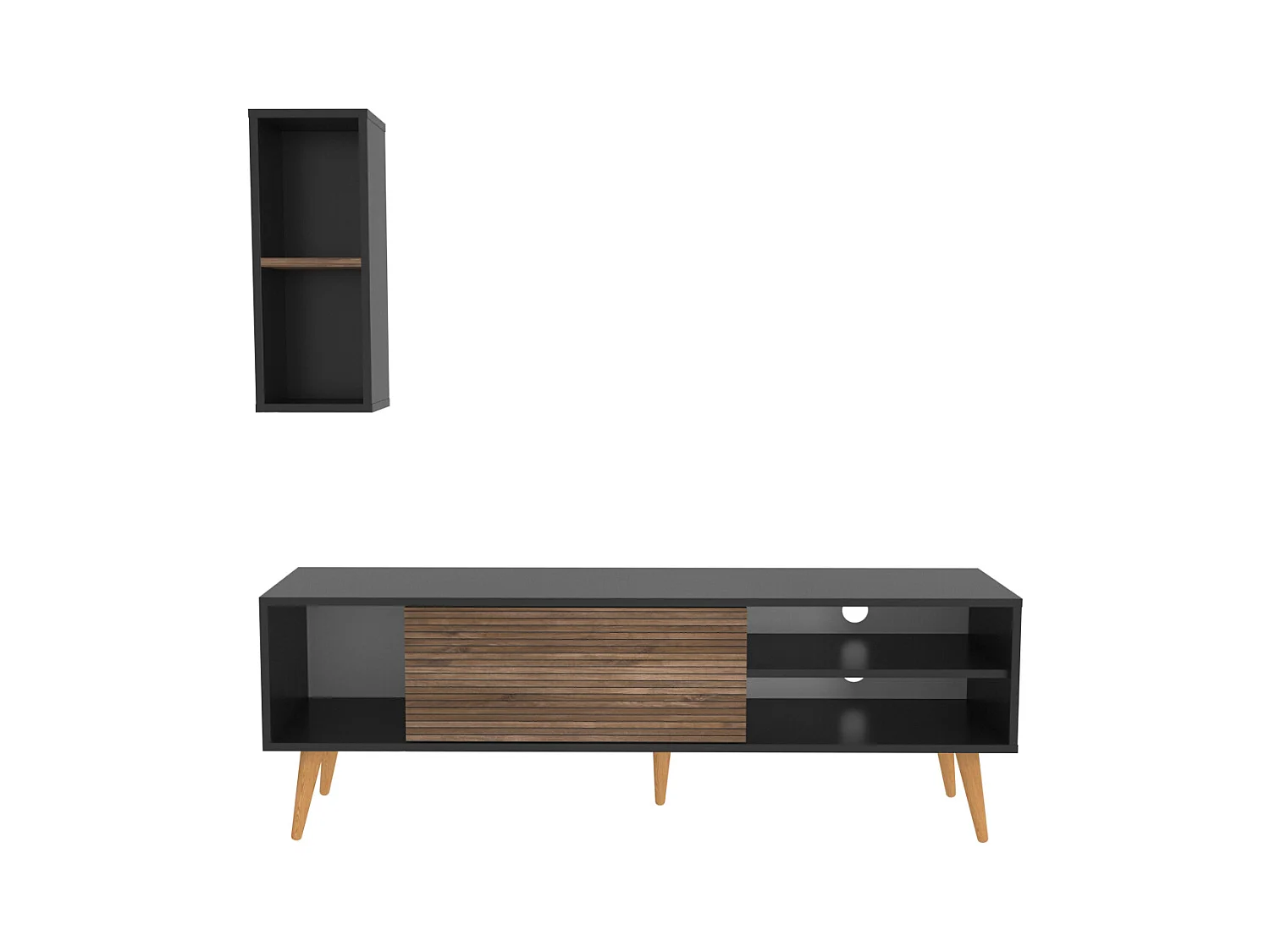 Rans Meuble TV | Banc TV | Rangement | Etagère Murale Incluse (Noir et Alina)