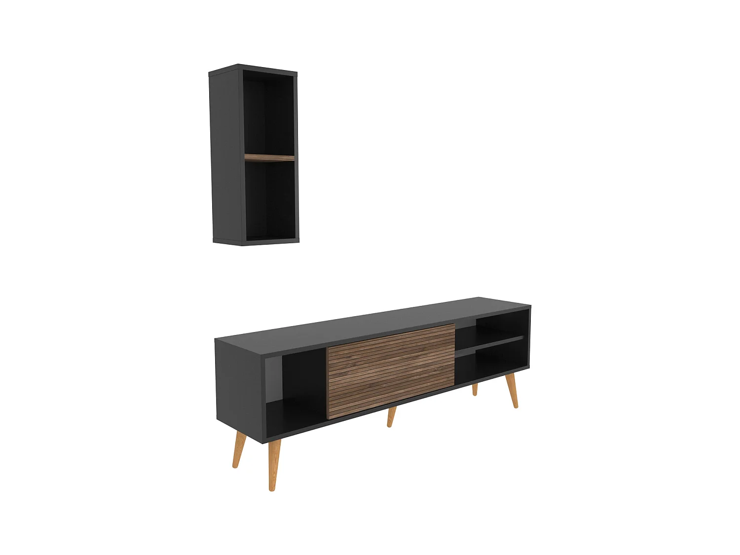 Rans Meuble TV | Banc TV | Rangement | Etagère Murale Incluse (Noir et Alina)