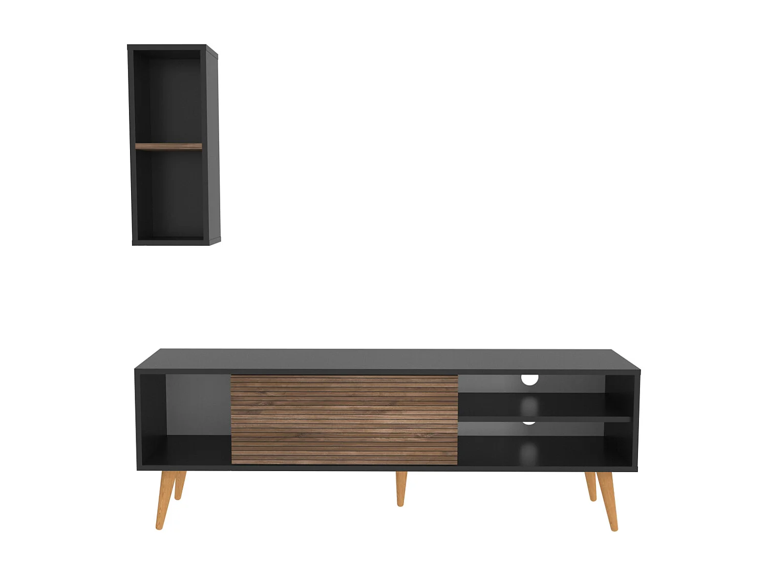 Rans Meuble TV | Banc TV | Rangement | Etagère Murale Incluse (Noir et Alina)