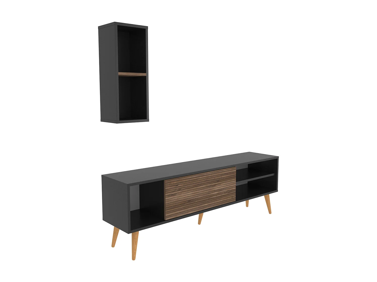 Rans Meuble TV | Banc TV | Rangement | Etagère Murale Incluse (Noir et Alina)