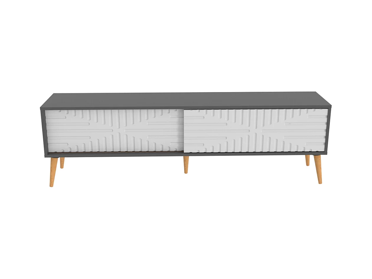 Riso Meuble TV 180 cm Portes en MDF Coulissantes (Anthracite et Blanc)