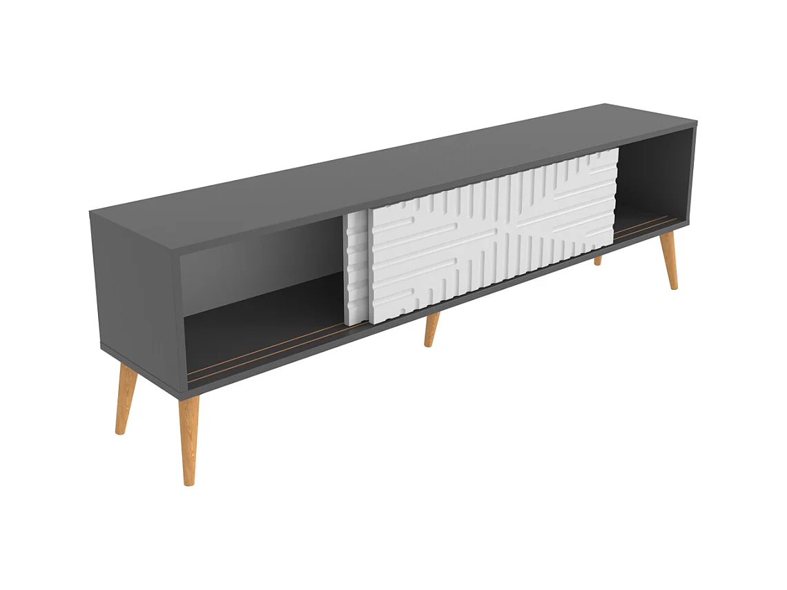 Riso Meuble TV 180 cm Portes en MDF Coulissantes (Anthracite et Blanc)