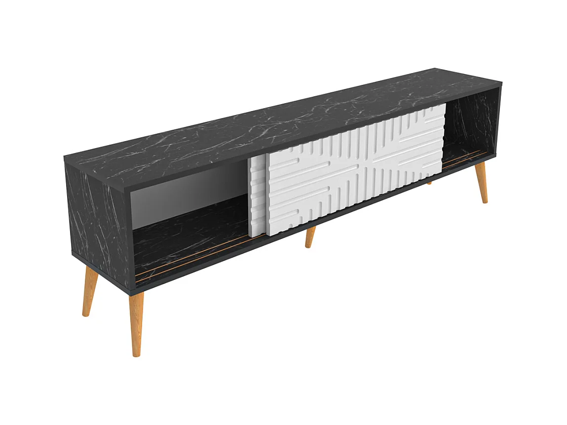 Riso Meuble TV 180 cm Portes en MDF Coulissantes (Bendire et Blanc)