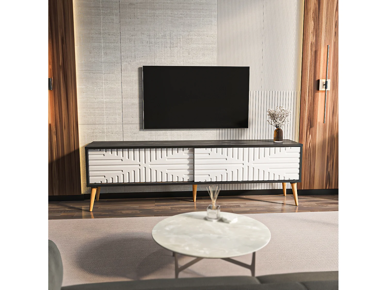Decorotika Riso TV Unit for TVs up to 65 inches with MDF Sliding Doors