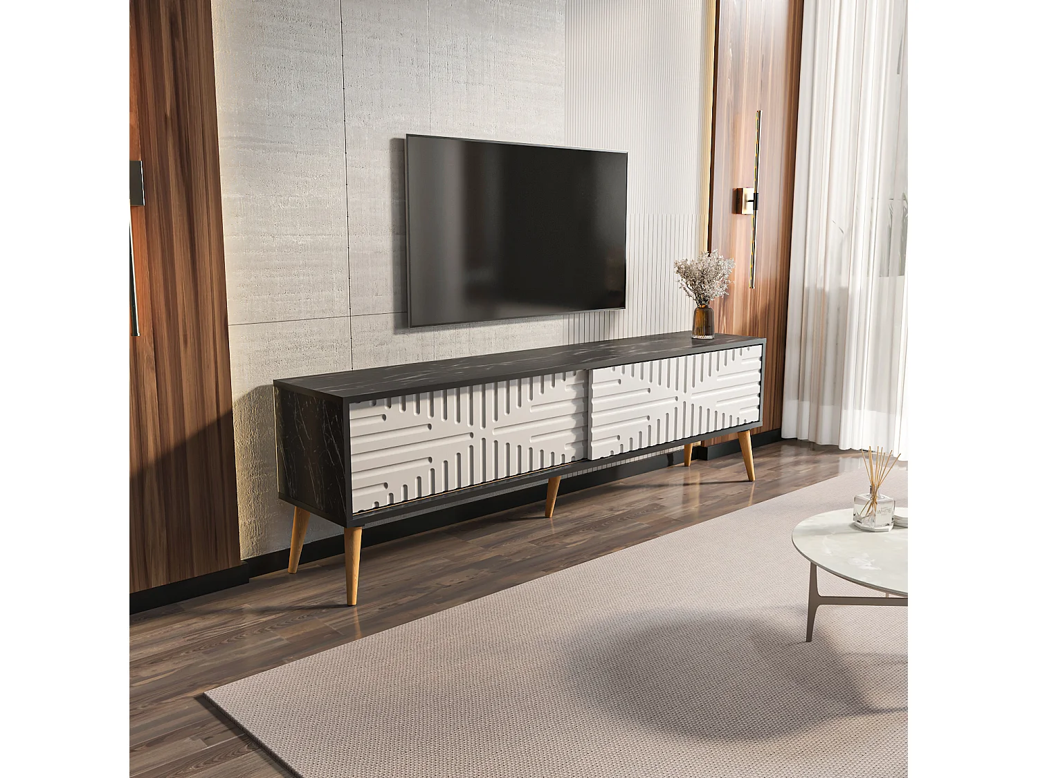 Decorotika Riso TV Unit for TVs up to 65 inches with MDF Sliding Doors