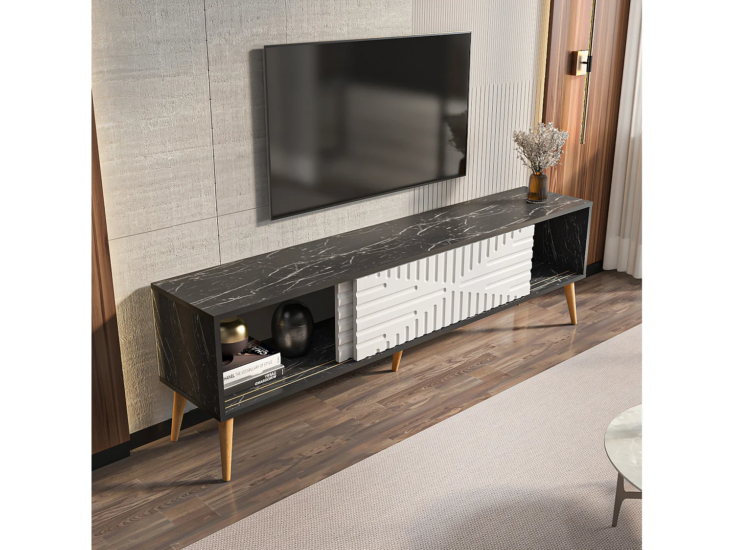 Decorotika Riso TV Unit for TVs up to 65 inches with MDF Sliding Doors