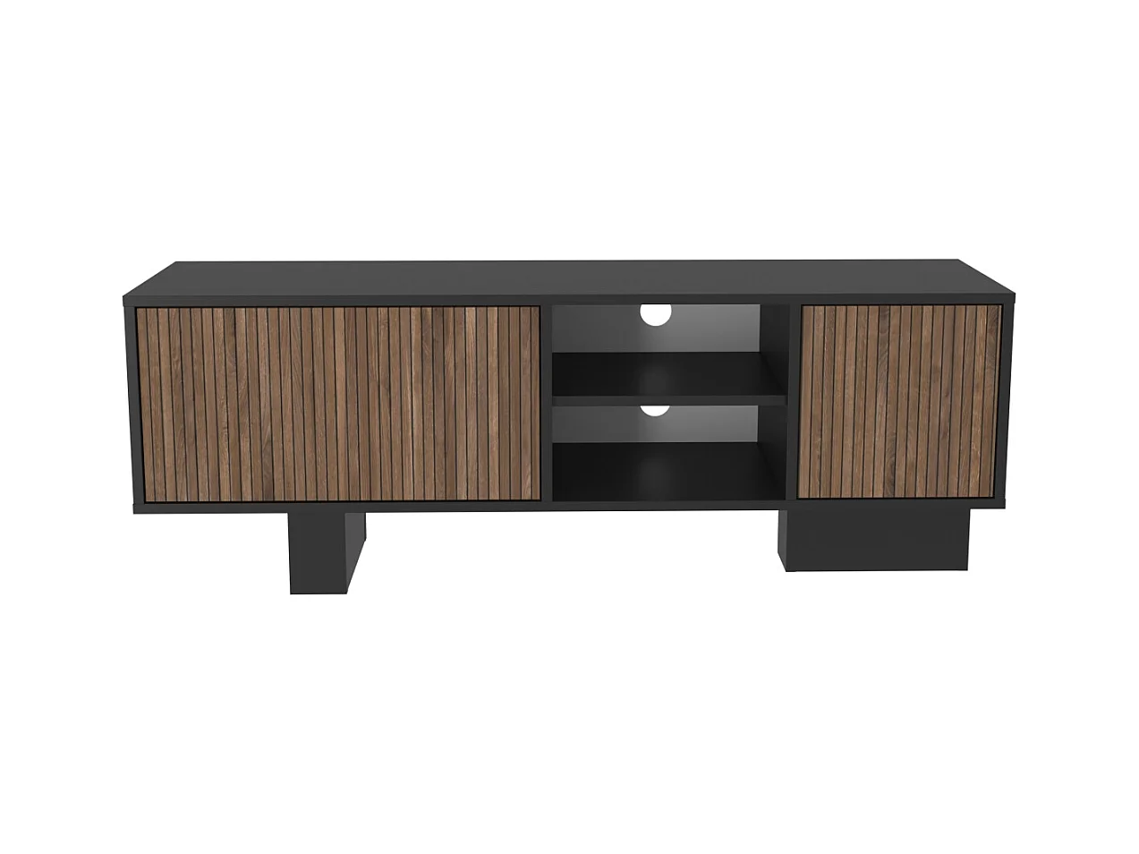 Monaco Meuble TV 150 cm Placards avec Niches Passe-Câbles (Noir et Alina)