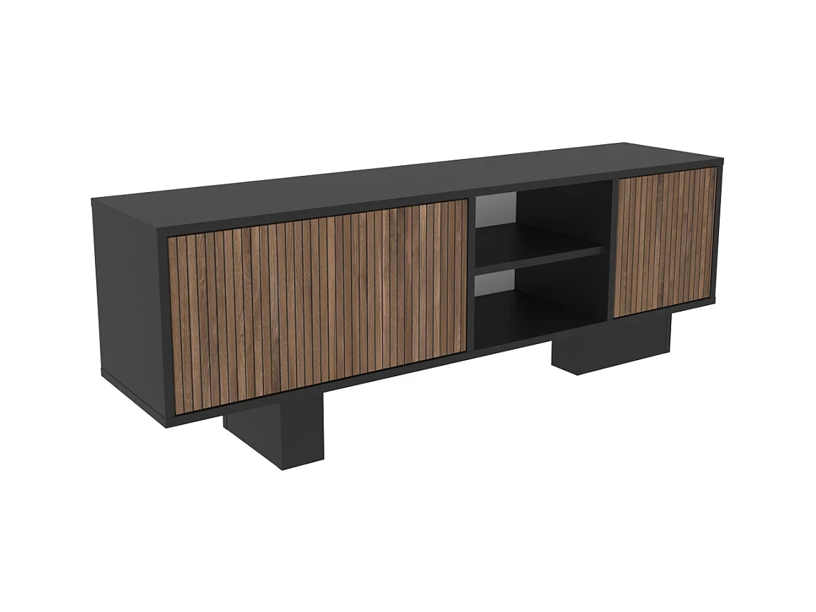 Monaco Meuble TV 150 cm Placards avec Niches Passe-Câbles (Noir et Alina)