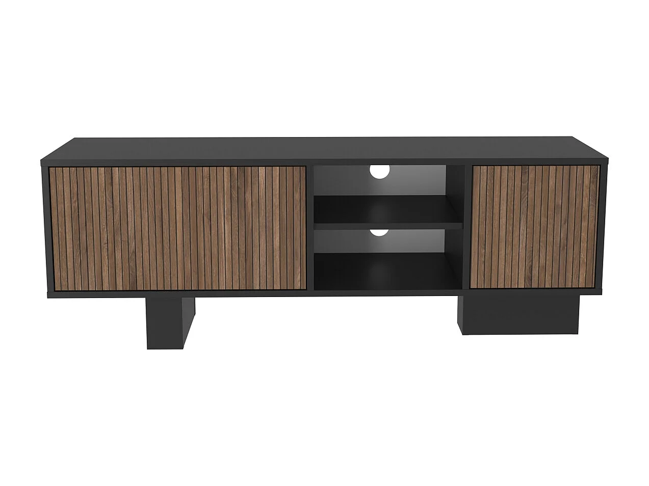Monaco Meuble TV 150 cm Placards avec Niches Passe-Câbles (Noir et Alina)