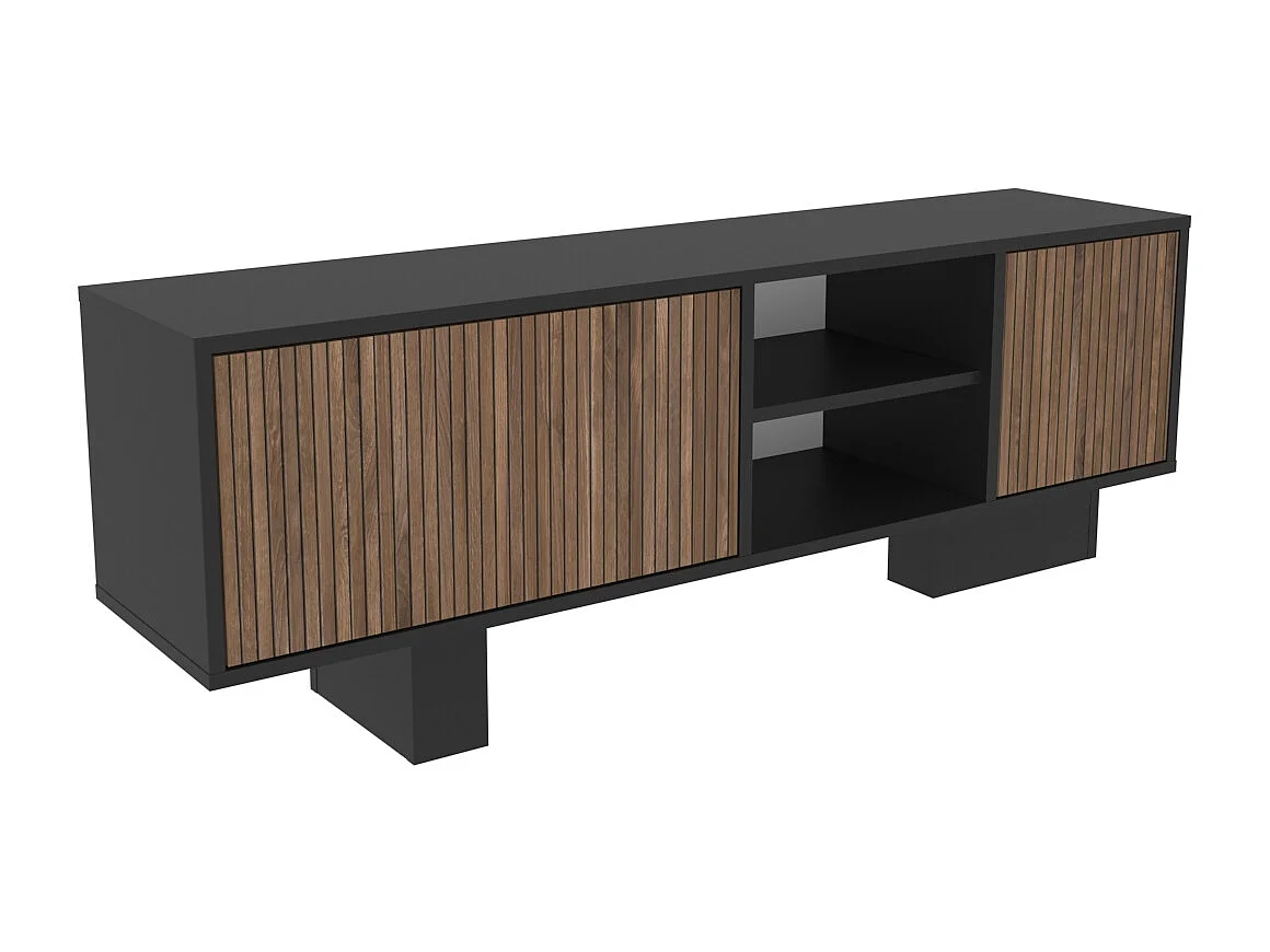 Monaco Meuble TV 150 cm Placards avec Niches Passe-Câbles (Noir et Alina)