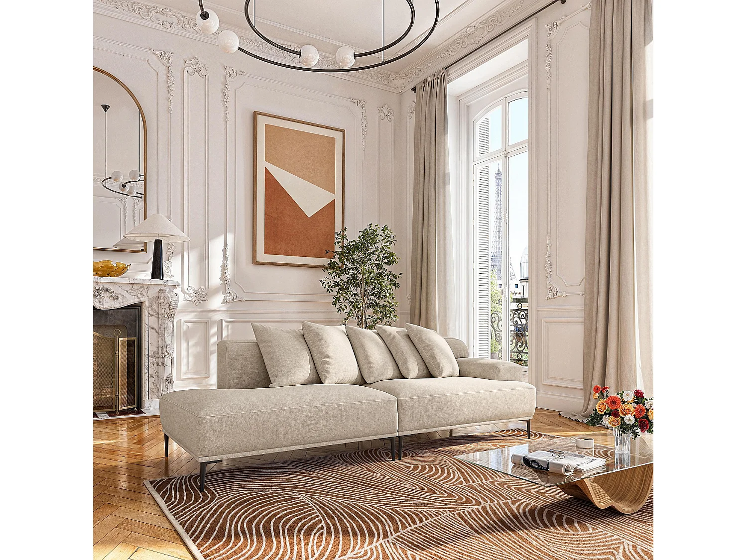 Habitat - Méridienne gauche en coton et lin garnie de plumes - Beige - Ottone II