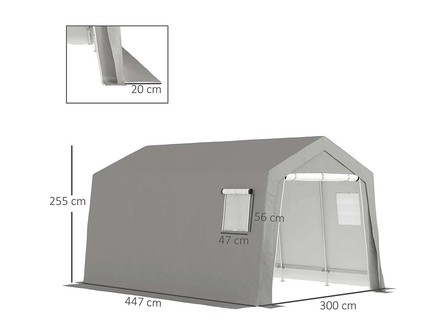 Tente de stockage - abri de jardin - tente de rangement dim. 3 x 4,5 x 2,5 m - métal galvanisé PE gris
