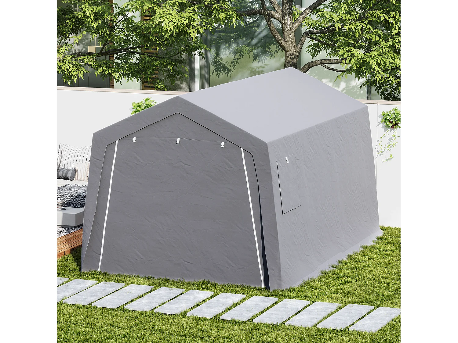 Tente de stockage - abri de jardin - tente de rangement dim. 3 x 4,5 x 2,5 m - métal galvanisé PE gris