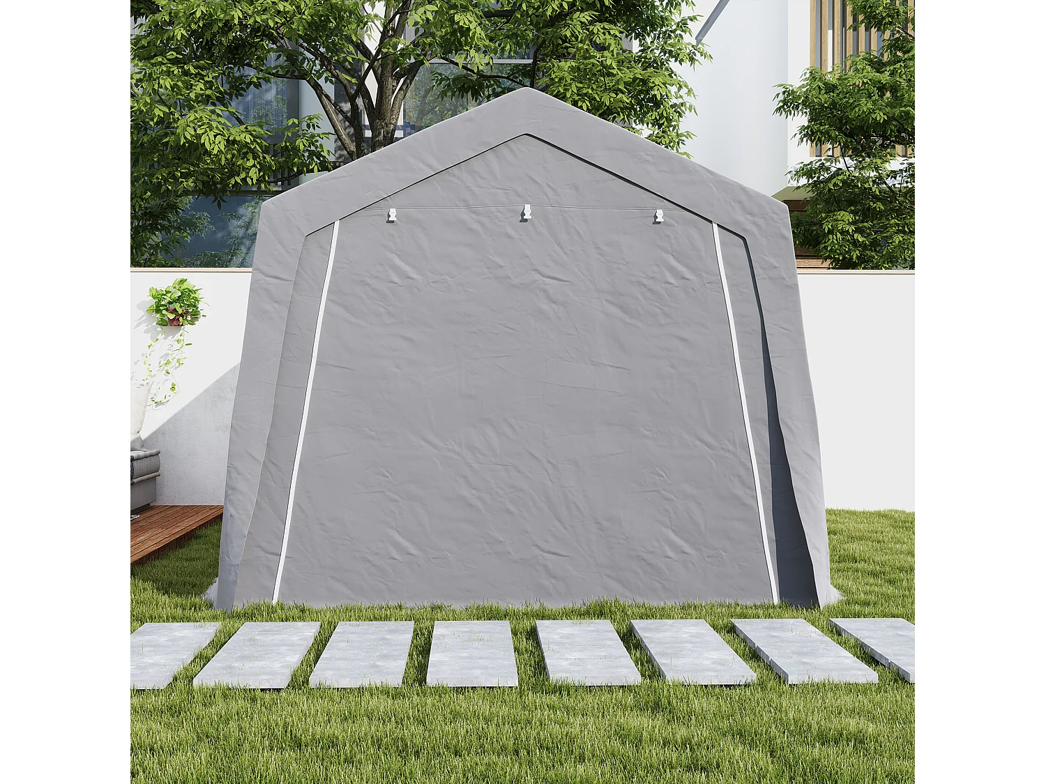 Tente de stockage - abri de jardin - tente de rangement dim. 3 x 4,5 x 2,5 m - métal galvanisé PE gris