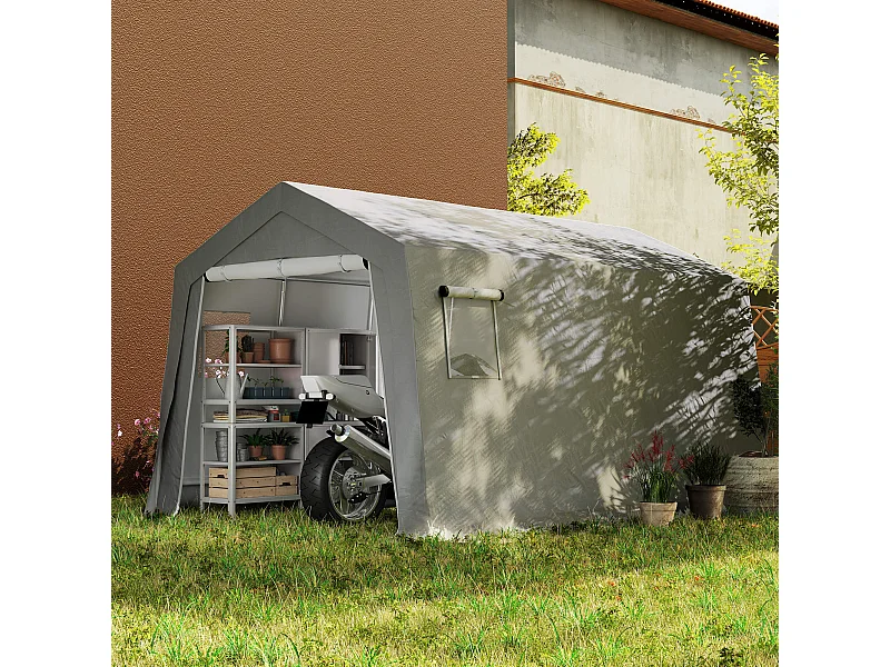 Tente de stockage - abri de jardin - tente de rangement dim. 3 x 4,5 x 2,5 m - métal galvanisé PE gris