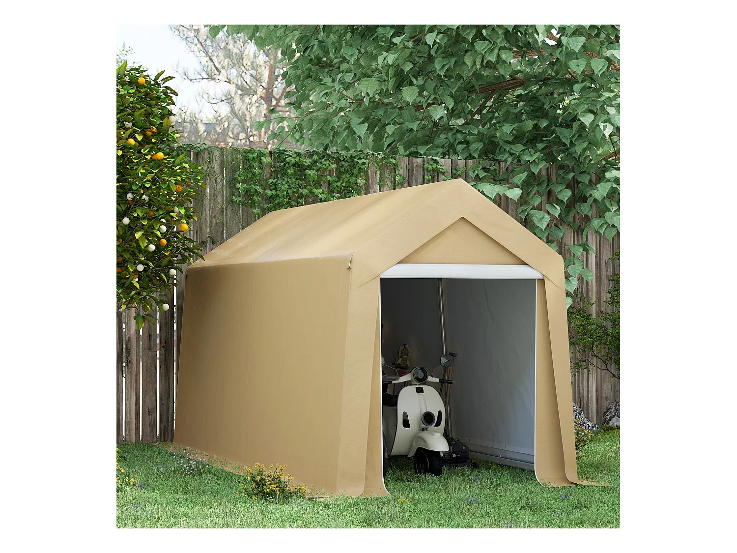 Abri de jardin - abri vélo - tente de stockage dim. 2 x 3,6 m - acier galvanisé PE imperméable anti-UV beige