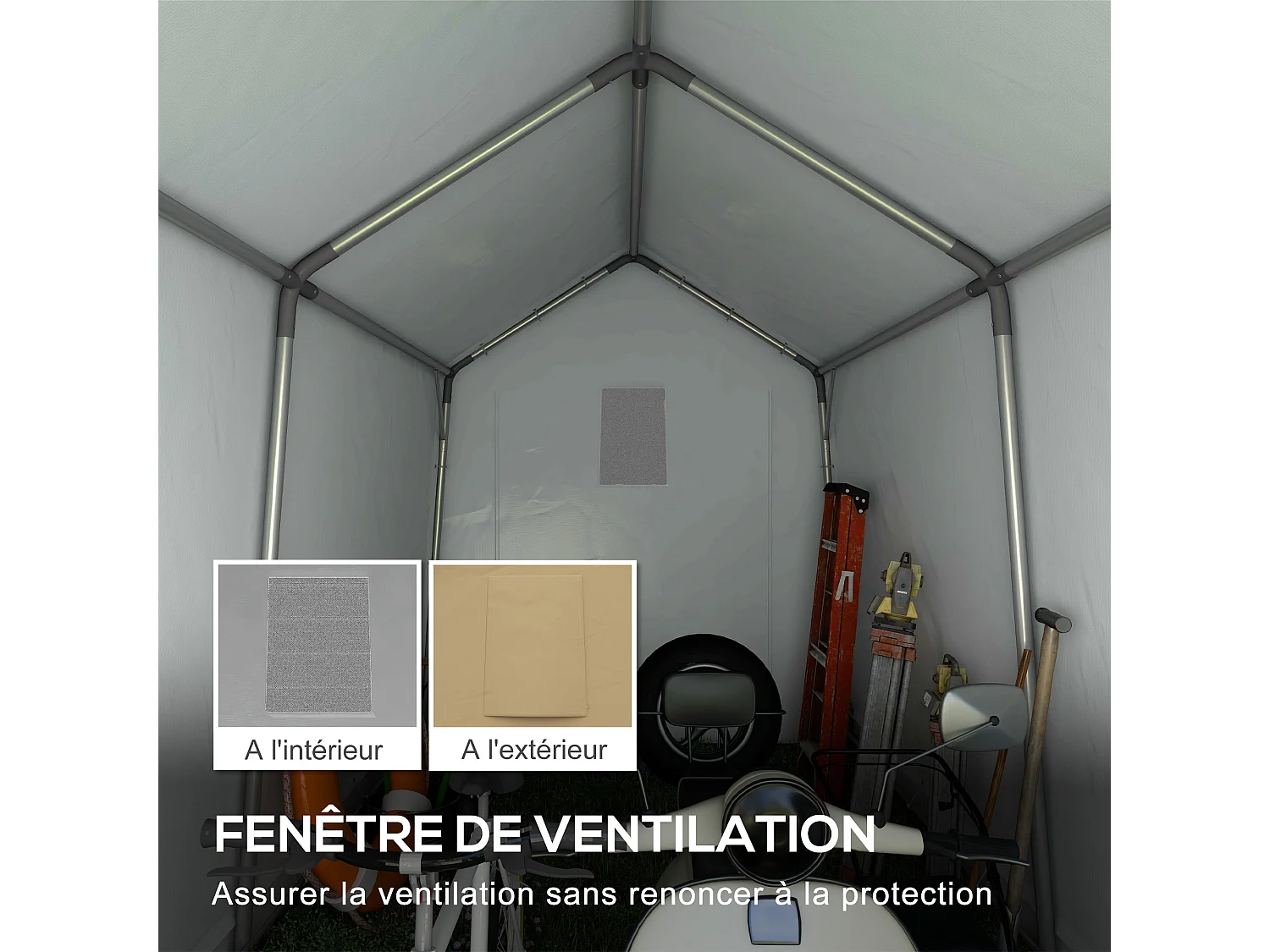 Abri de jardin - abri vélo - tente de stockage dim. 2 x 3,6 m - acier galvanisé PE imperméable anti-UV beige