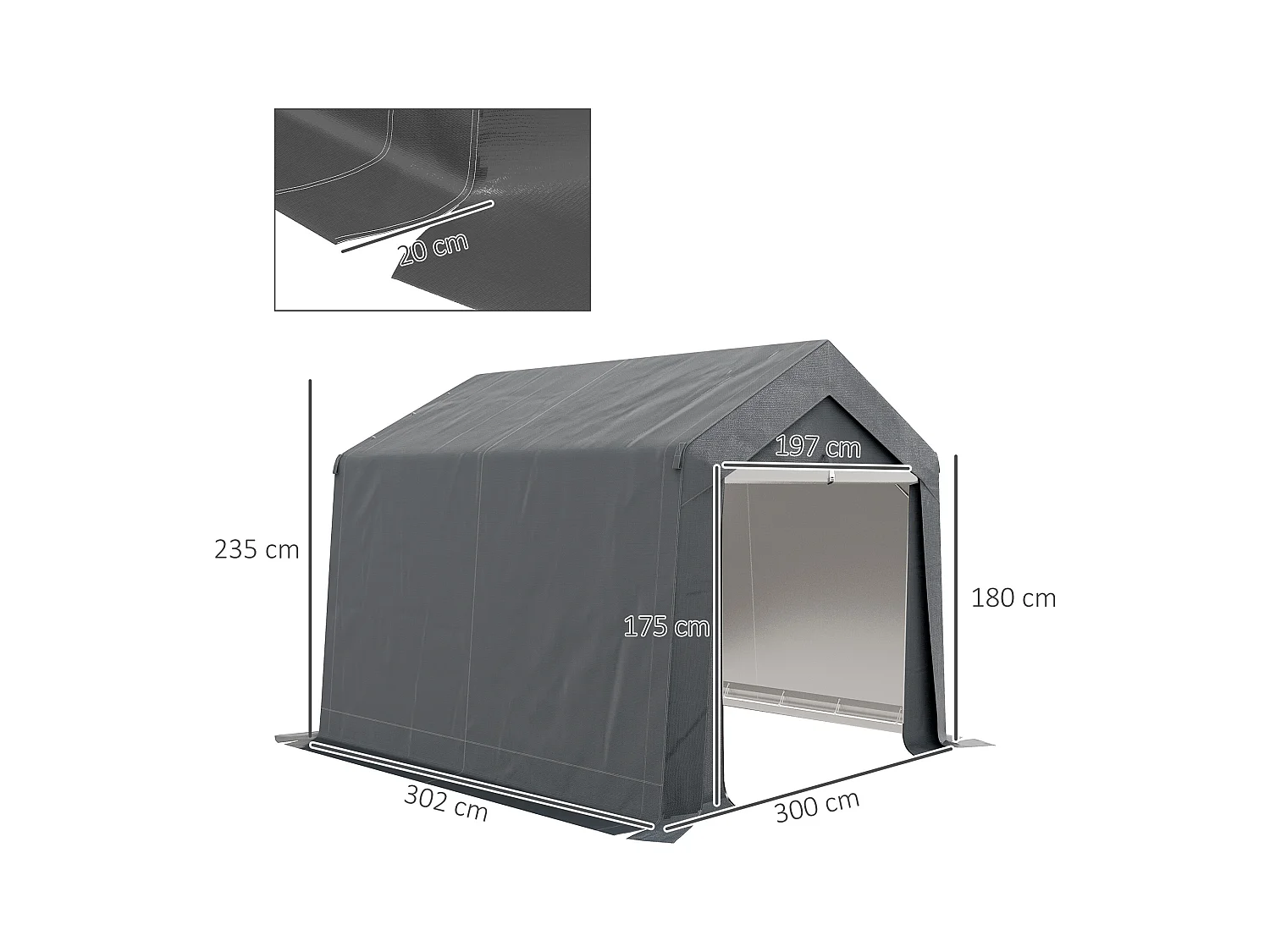 Abri de jardin, tente de stockage, 3 x 3 m, imperméable et anti-UV, cadre en acier galvanisé et grande porte, abri de vélo garage pour extérieur, gris foncé