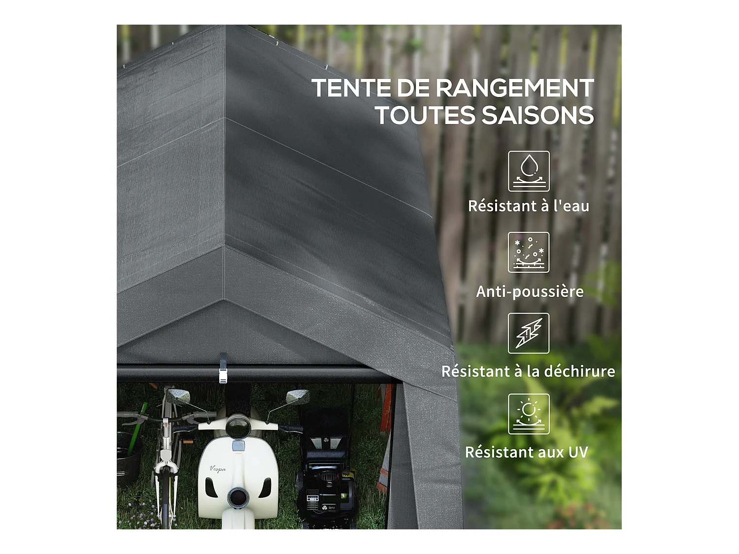 Abri de jardin, tente de stockage, 3 x 3 m, imperméable et anti-UV, cadre en acier galvanisé et grande porte, abri de vélo garage pour extérieur, gris foncé