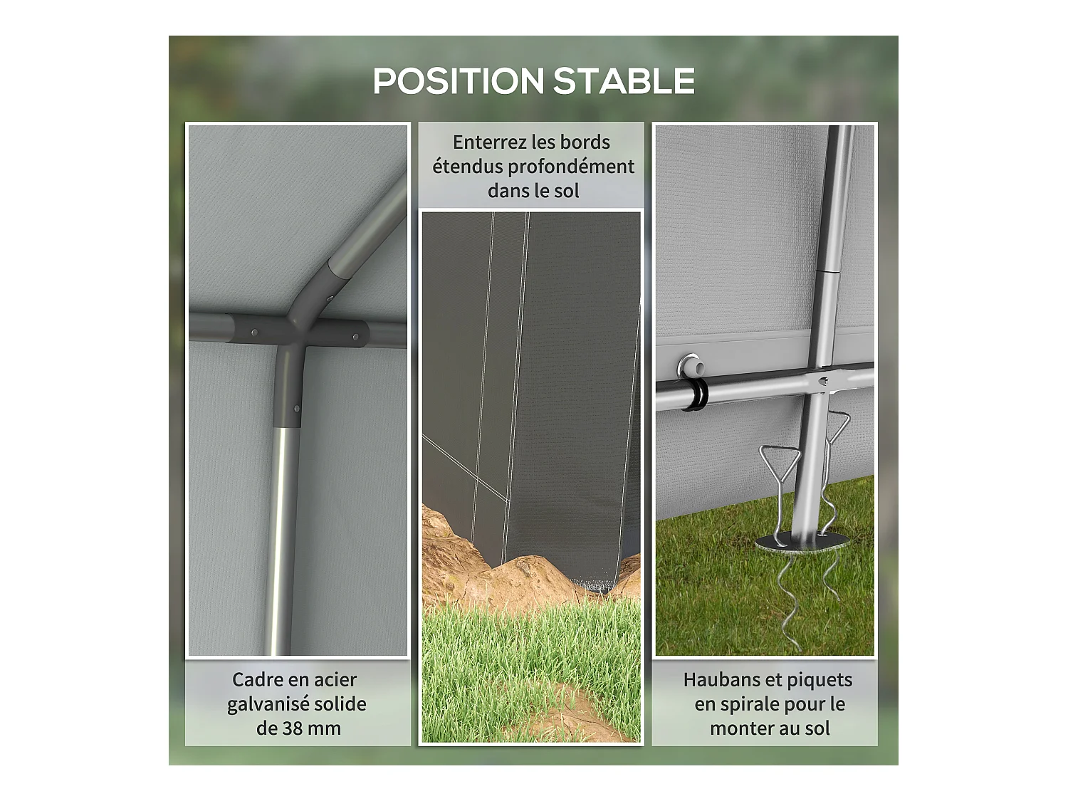 Abri de jardin, tente de stockage, 3 x 3 m, imperméable et anti-UV, cadre en acier galvanisé et grande porte, abri de vélo garage pour extérieur, gris foncé