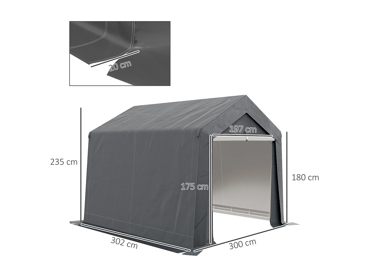 Abri de jardin, tente de stockage, 3 x 3 m, imperméable et anti-UV, cadre en acier galvanisé et grande porte, abri de vélo garage pour extérieur, gris foncé