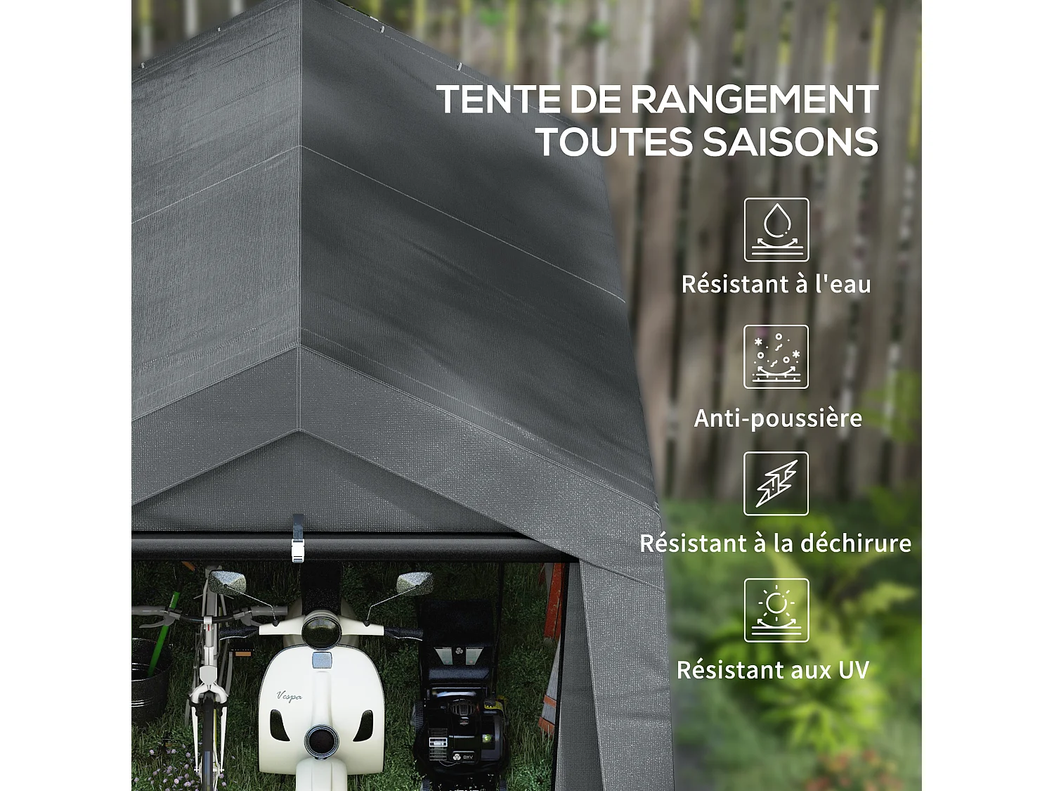Abri de jardin, tente de stockage, 3 x 3 m, imperméable et anti-UV, cadre en acier galvanisé et grande porte, abri de vélo garage pour extérieur, gris foncé