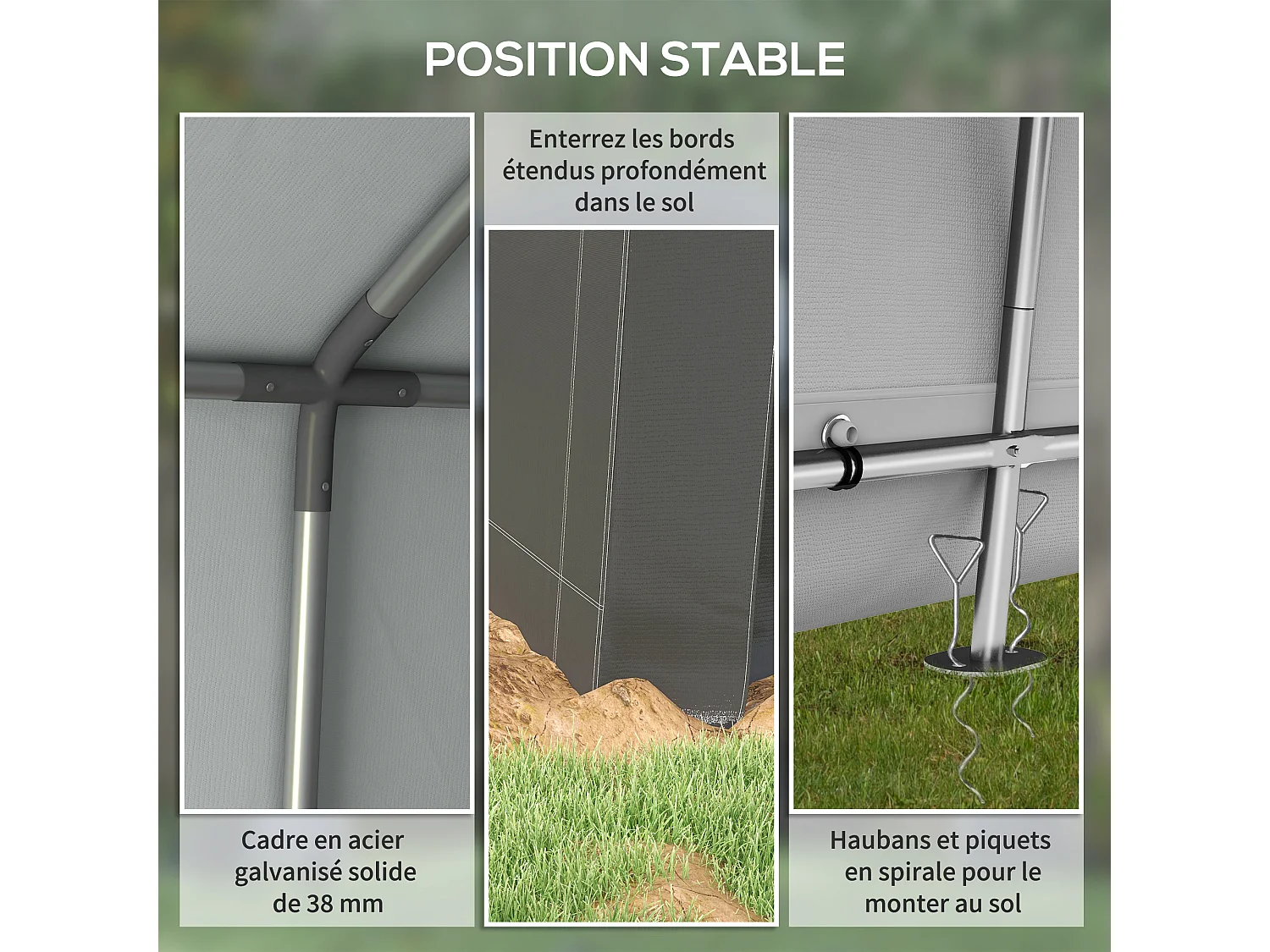 Abri de jardin, tente de stockage, 3 x 3 m, imperméable et anti-UV, cadre en acier galvanisé et grande porte, abri de vélo garage pour extérieur, gris foncé