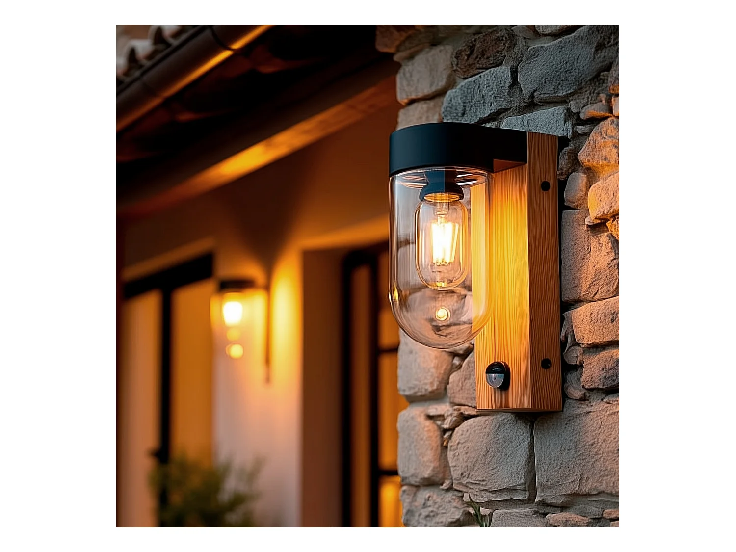 Aplique de Pared Exterior Acero Inoxidable y Cristal con Detector de Movimiento Sentinel Negro