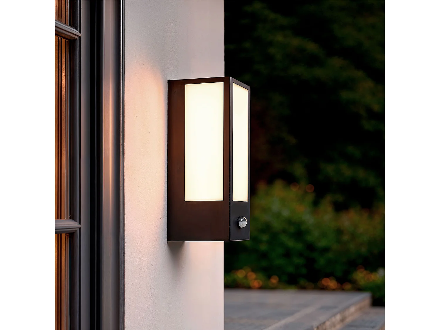 Aplique de Pared Exterior Acero Inoxidable con Detector de Movimiento Gakom Opal Negro