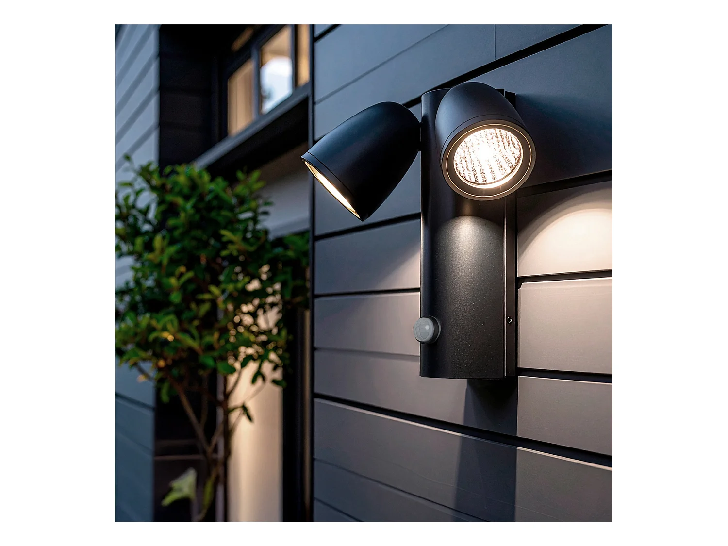 Applique Murale Extérieure LED 12W Aluminium avec Détecteur de Mouvement PIR Abel 2 Spots Noir