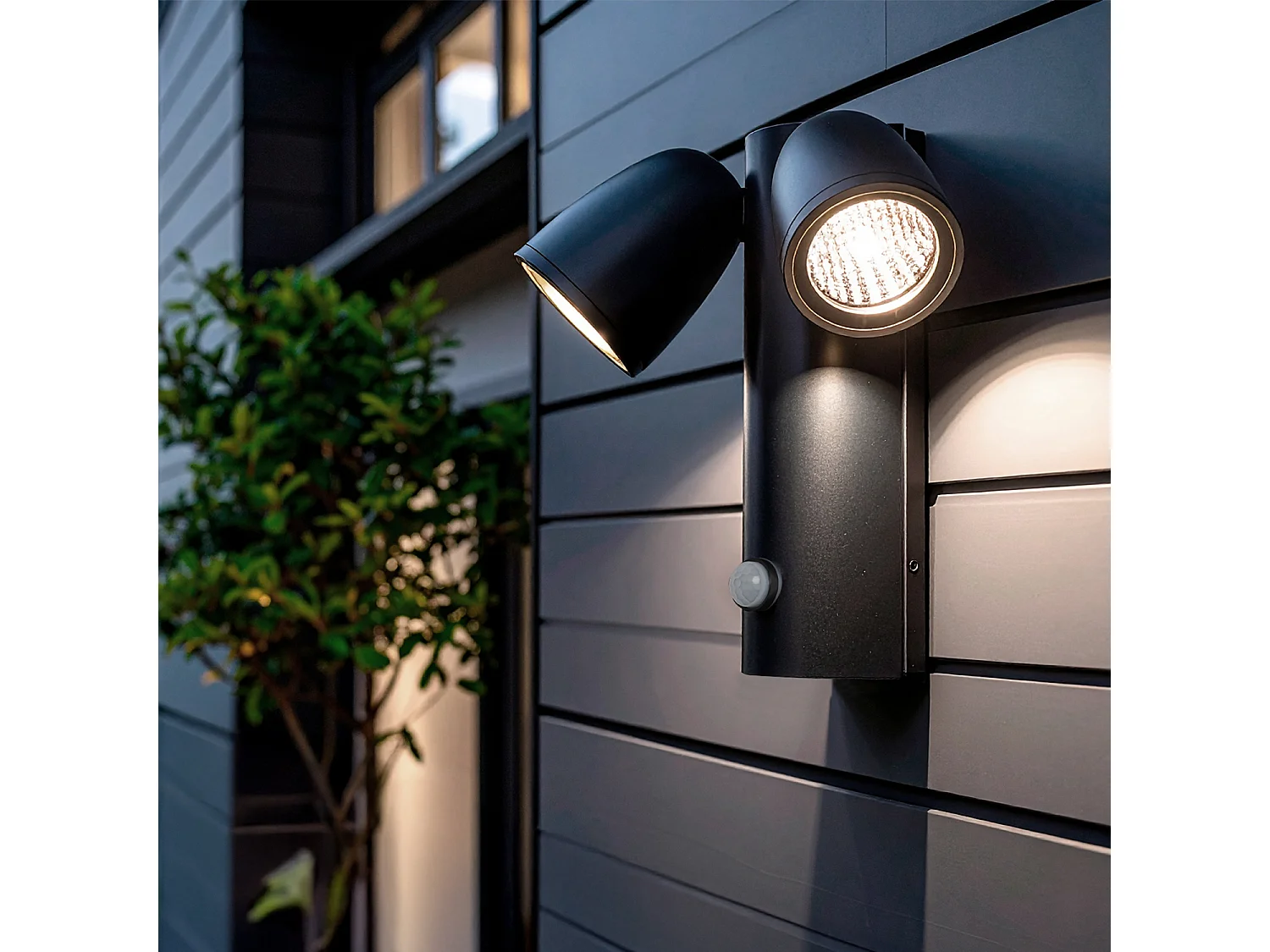 Applique Murale Extérieure LED 12W Aluminium avec Détecteur de Mouvement PIR Abel 2 Spots Noir