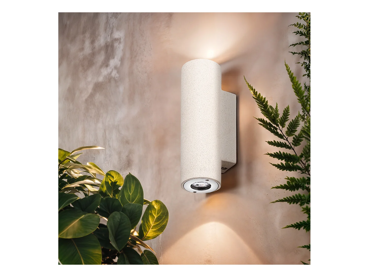 Aplique de Pared Exterior Cemento Iluminación Doble Cara Banjar Rond Beige