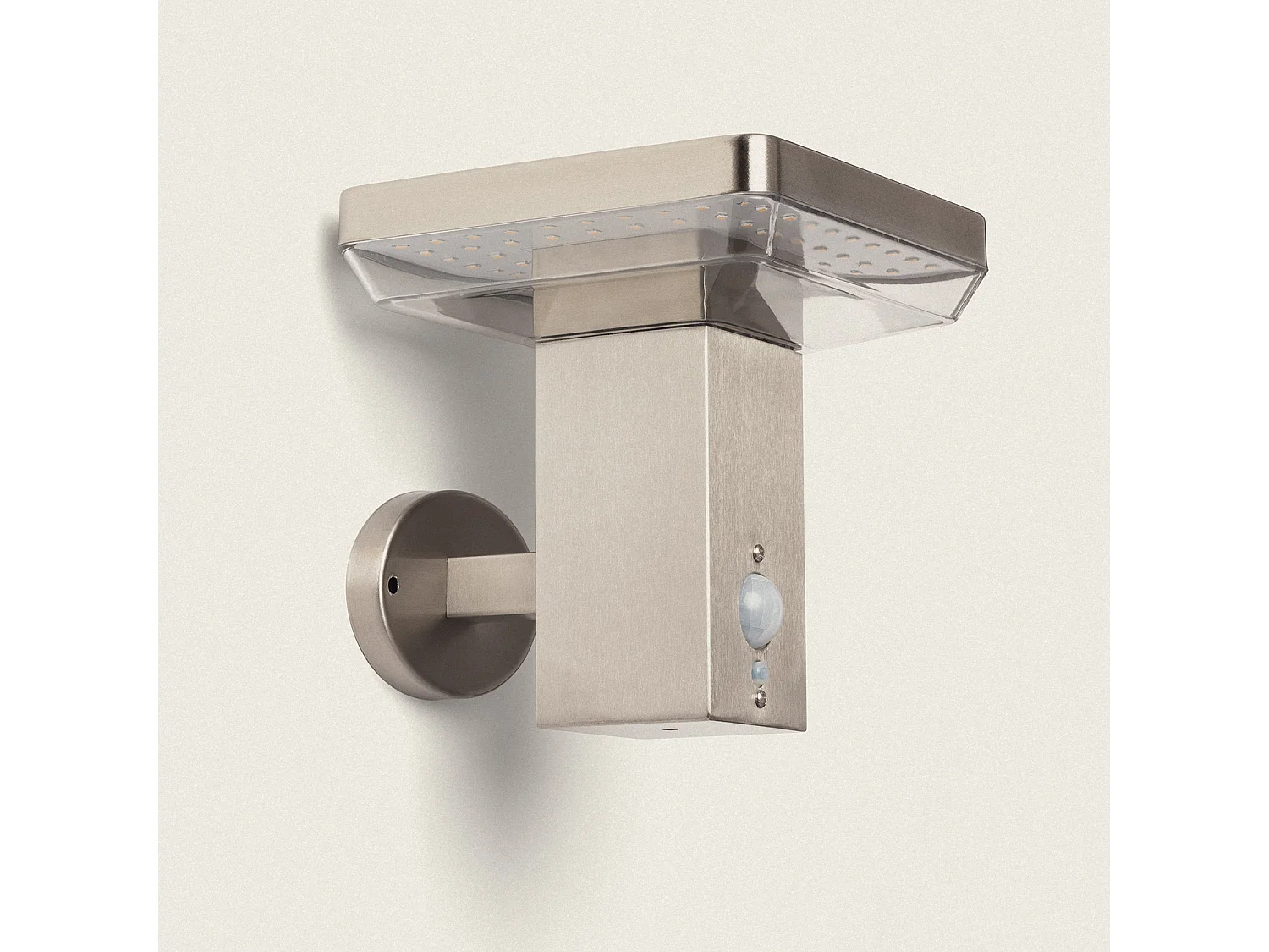 Aplique de Pared Exterior Solar LED 5W Acero Inoxidable con Sensor de Movimiento Barton Square Plateado