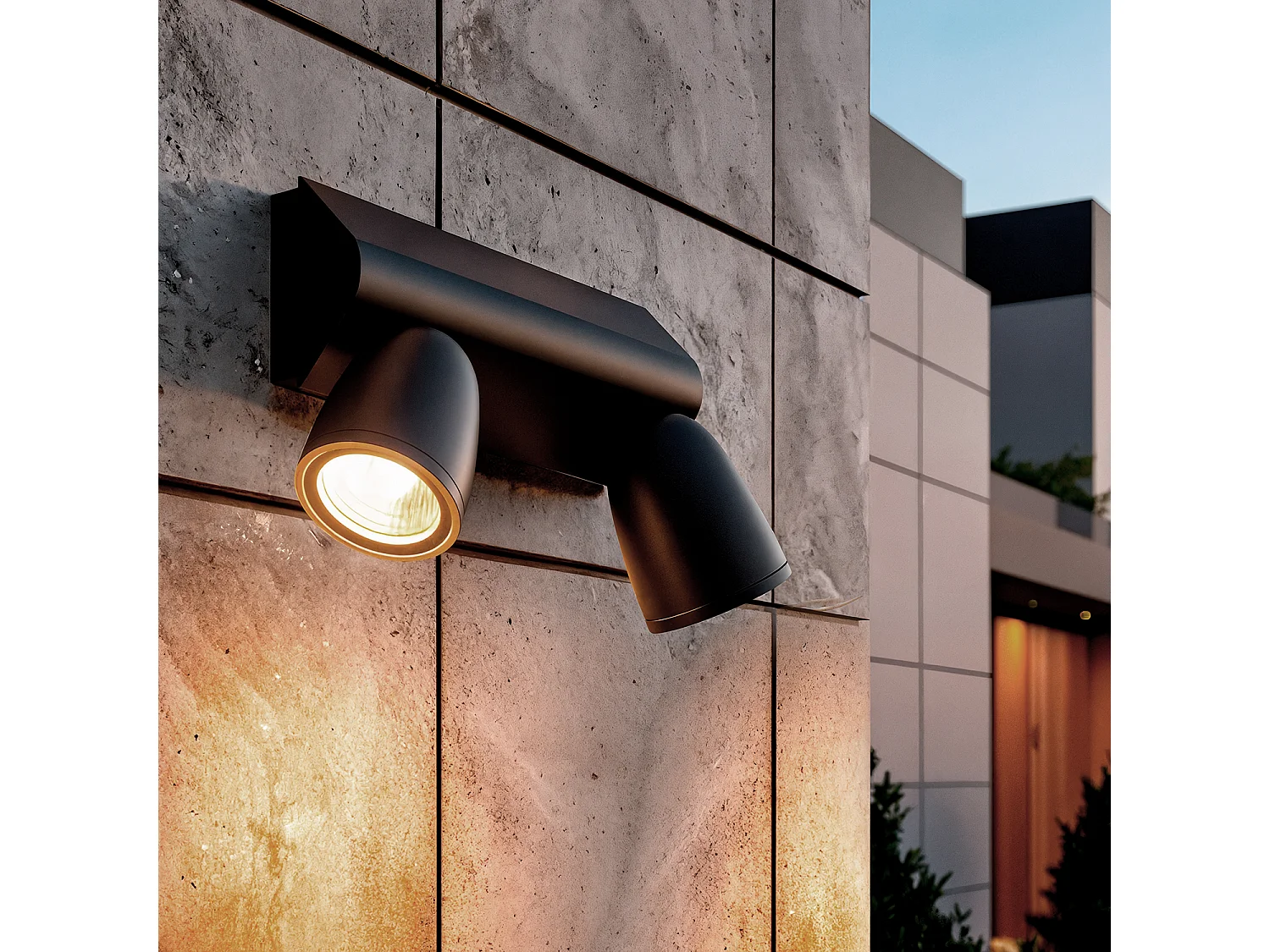 Applique Murale Extérieure LED 12W Aluminio Abel Large 2 Spots Noir