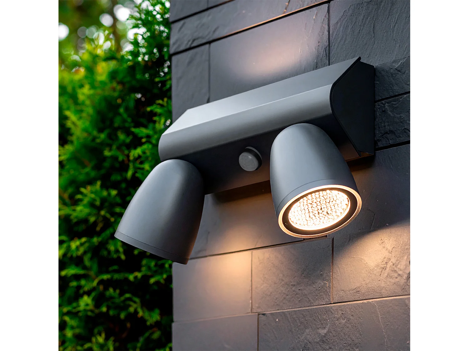 Applique Murale Extérieure LED 12W Aluminium avec Détecteur de Mouvement PIR Abel Large Deux Spots Gris foncé